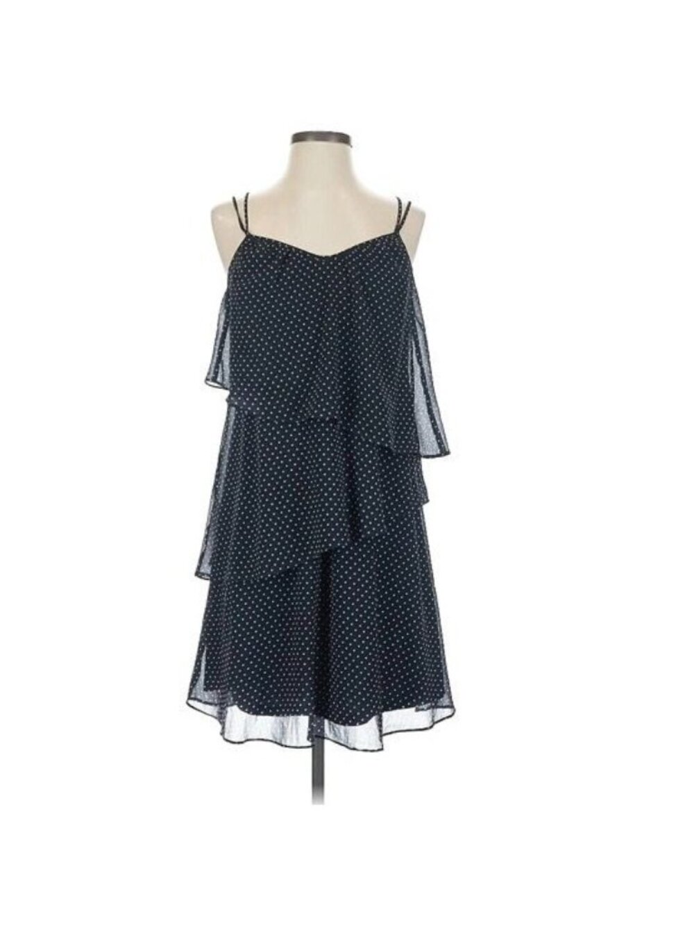 NEW Polka Dot Mini Dress 12 Tiered Chiffon Navy White Lauren Ralph Lauren NEW